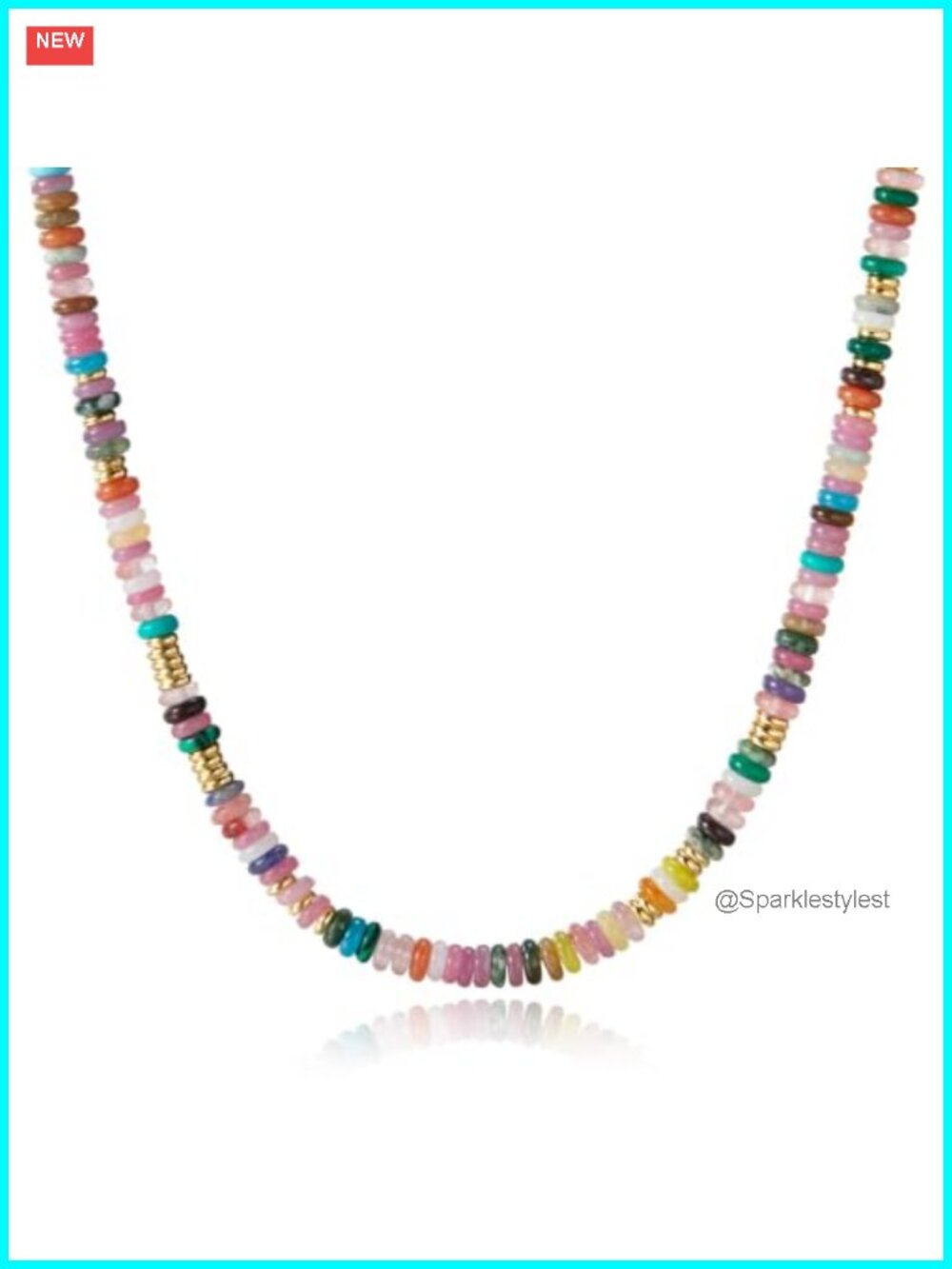 Natural Stone Bead Choker Necklace 14k Gold Plated Boho Handmade